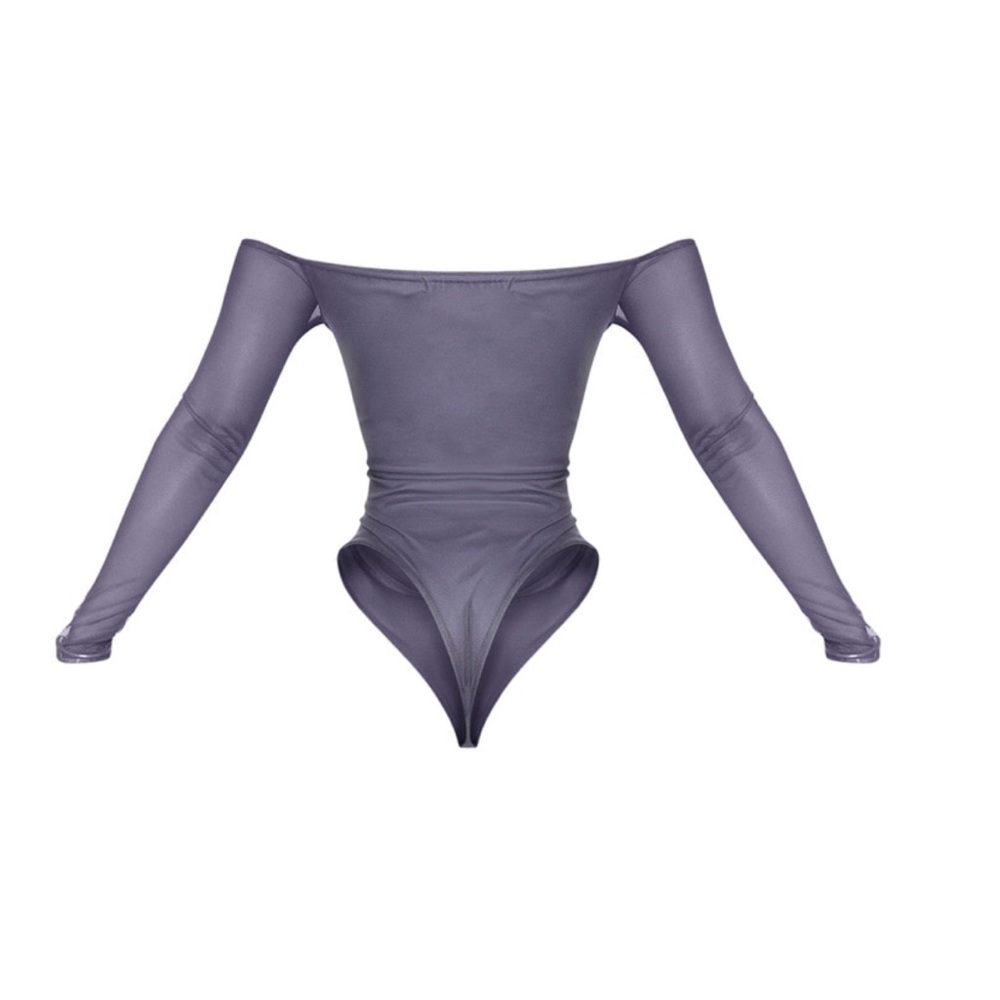 🪩NWT! Pretty Little Thing shape charcoal mesh ruched bodysuit - size 8 - Picture 6 of 12